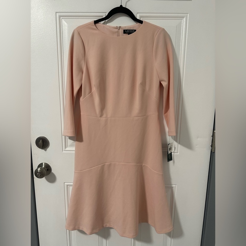 Lauren Ralph Lauren Midi Dress, Pink Fit & Flare Dress 3/4 sleeve Size 6 NWT